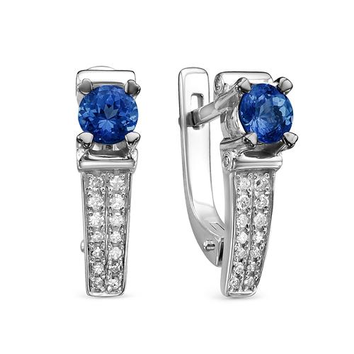 Серьги с английским замком RoseGrace, белое золото 585 проба, вставка бриллиант/сапфир