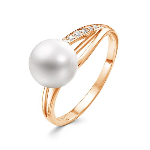 Кольцо декоративное Zlato, красное золото 585 проба, вставка фианит/жемчуг